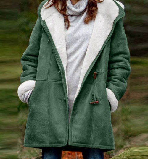 Warm Fleece Hooded buttoned jacket with pockets
