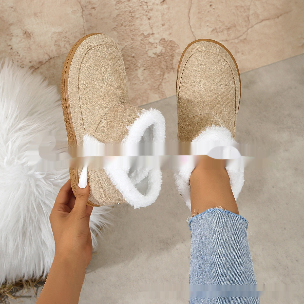 Insulated Cotton-padded Shoes Large Size Flat Bottom  Fleece Lined