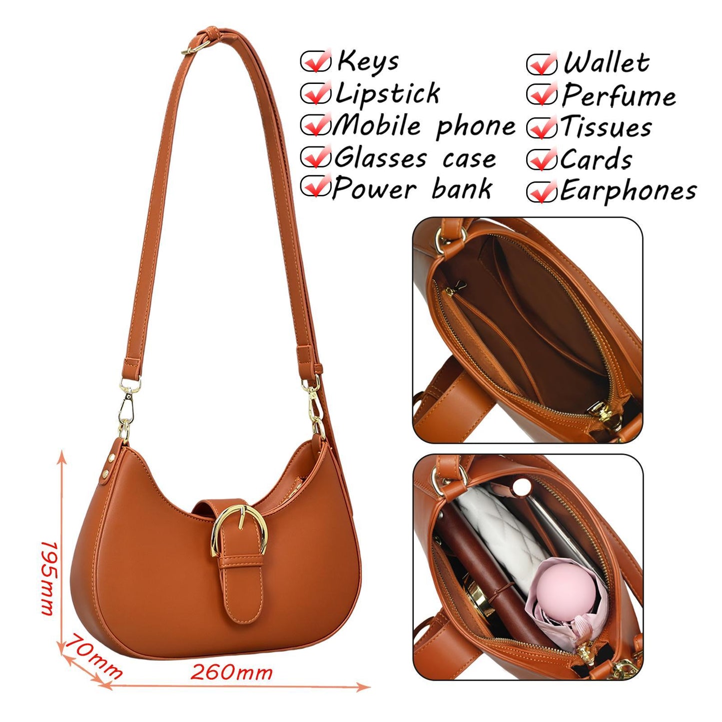 0386 Series Women's Shoulder Bag Black Brown