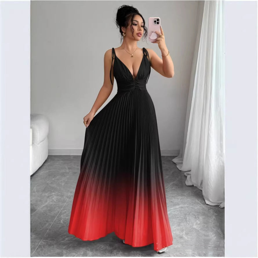 V-Neck Defined Waist  Slip Dress