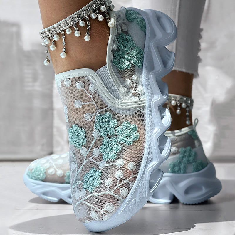 Glitter Transparent Mesh Patch Breathable Sneakers - Without Ankle Strap
