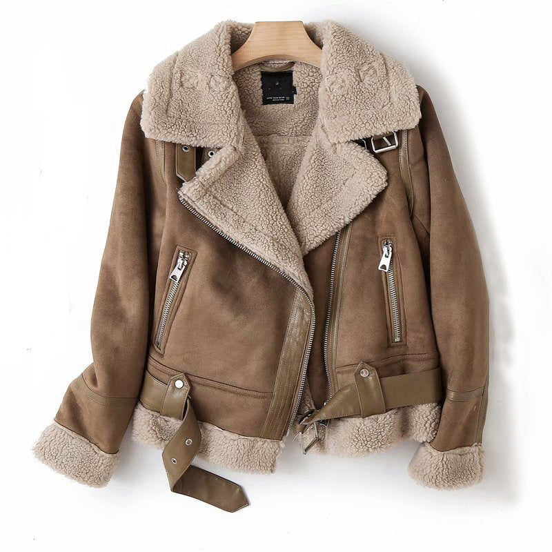 WInter  Jacket Suede Lamb Wool Warm Coat Motorcycle