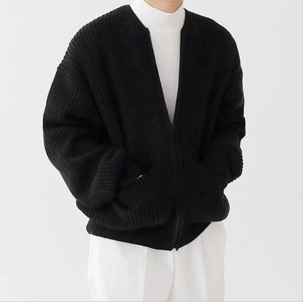 Zip Up Knitted Cardigan Lined Funnel Neck  Pockets