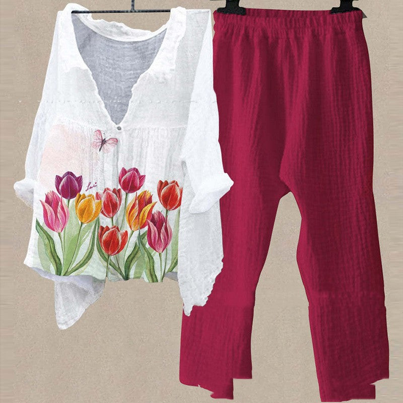 Two Piece Printed Top And Pants Set