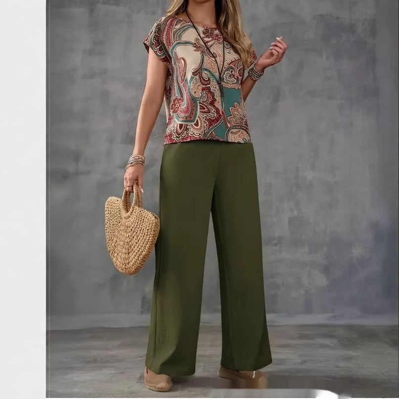 Printed Shirt With Wide-leg Trousers