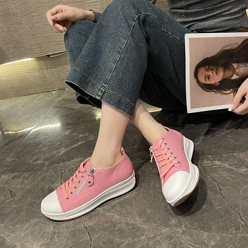 Solid Color Low Cut Fashion Round Head Lace-up Platform