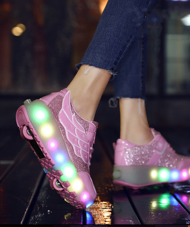 Teenage roller skates, double wheel charging lamp skates