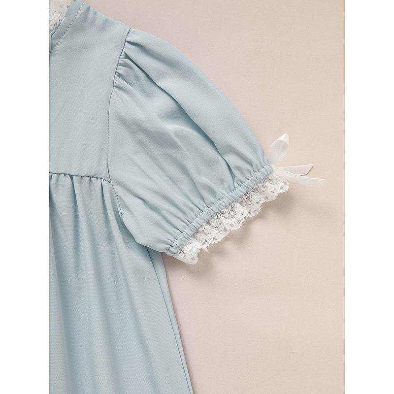 Toddler Girls Dress, Summer Lace Trim Puff Short Sleeves Crew Neck Princess Party Dress