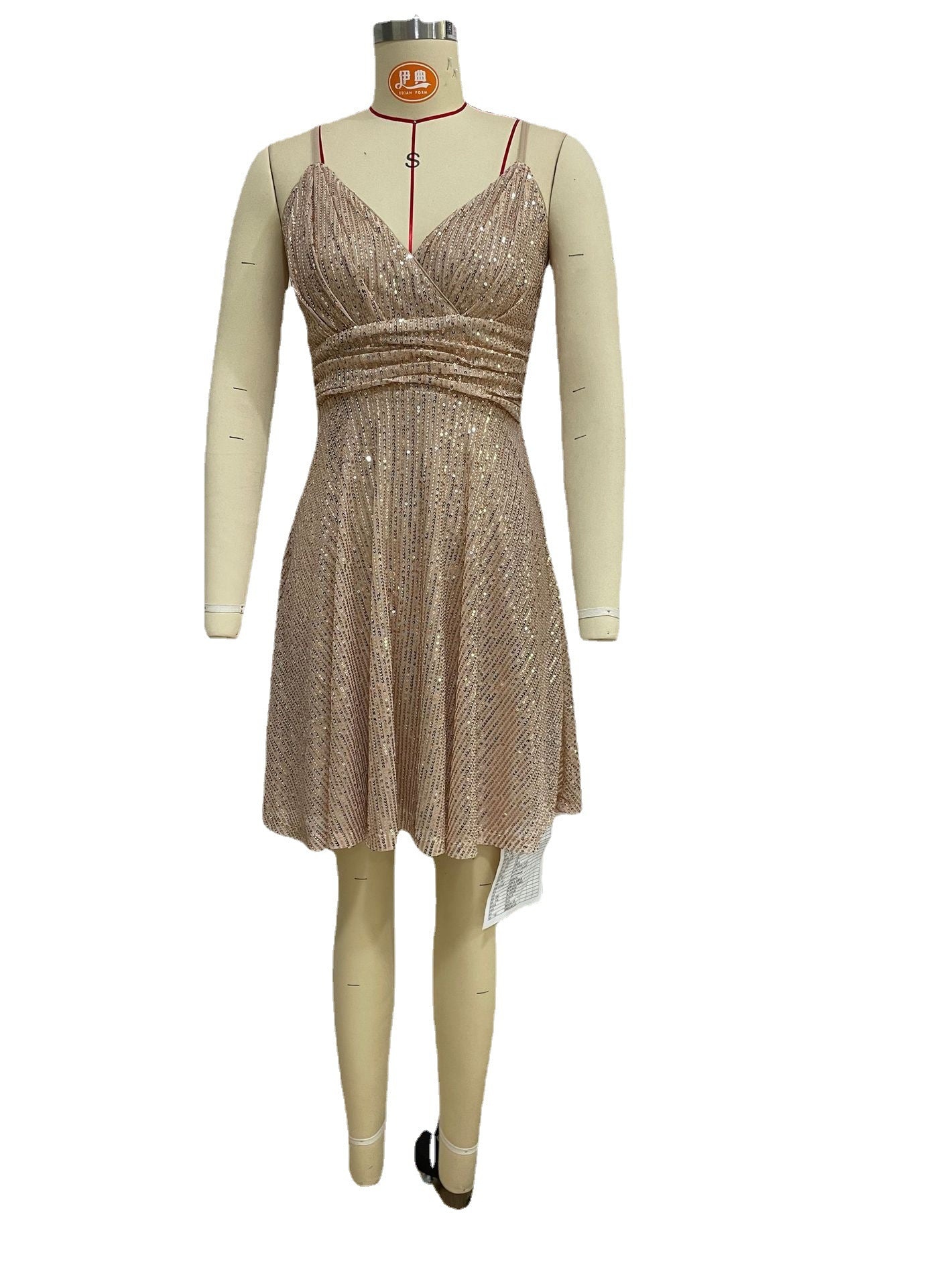 Sequined Dress Pleated Cross Strap