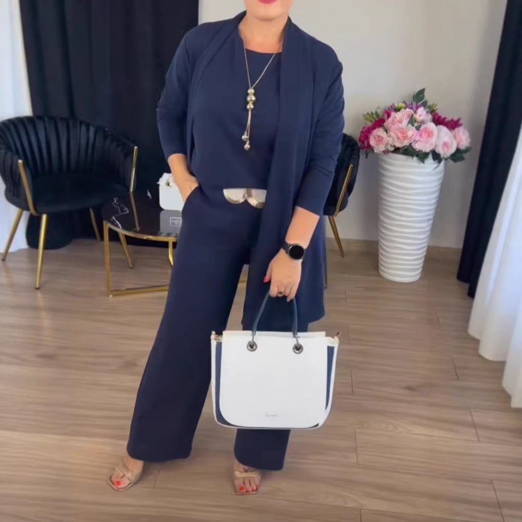 3-Piece Solid-Color Crew-Neck Long-Sleeve Top Set