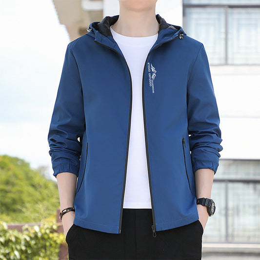 Elastic Zipper Hooded Men's Jacket