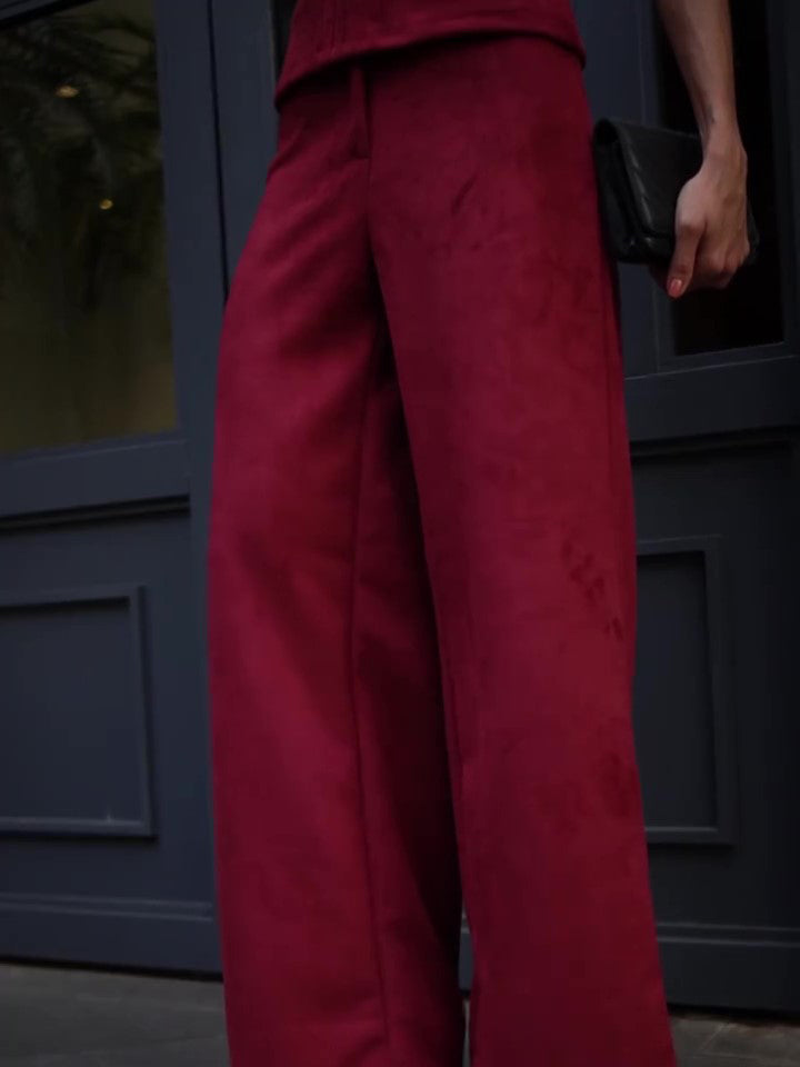 Burgundy Tube Top High Waist Pants Set