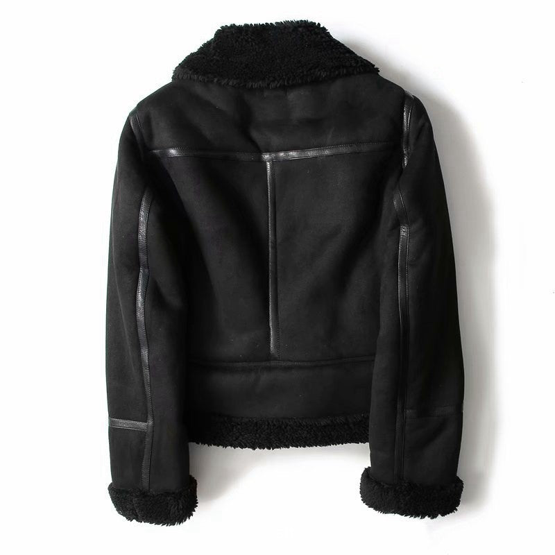 WInter  Jacket Suede Lamb Wool Warm Coat Motorcycle