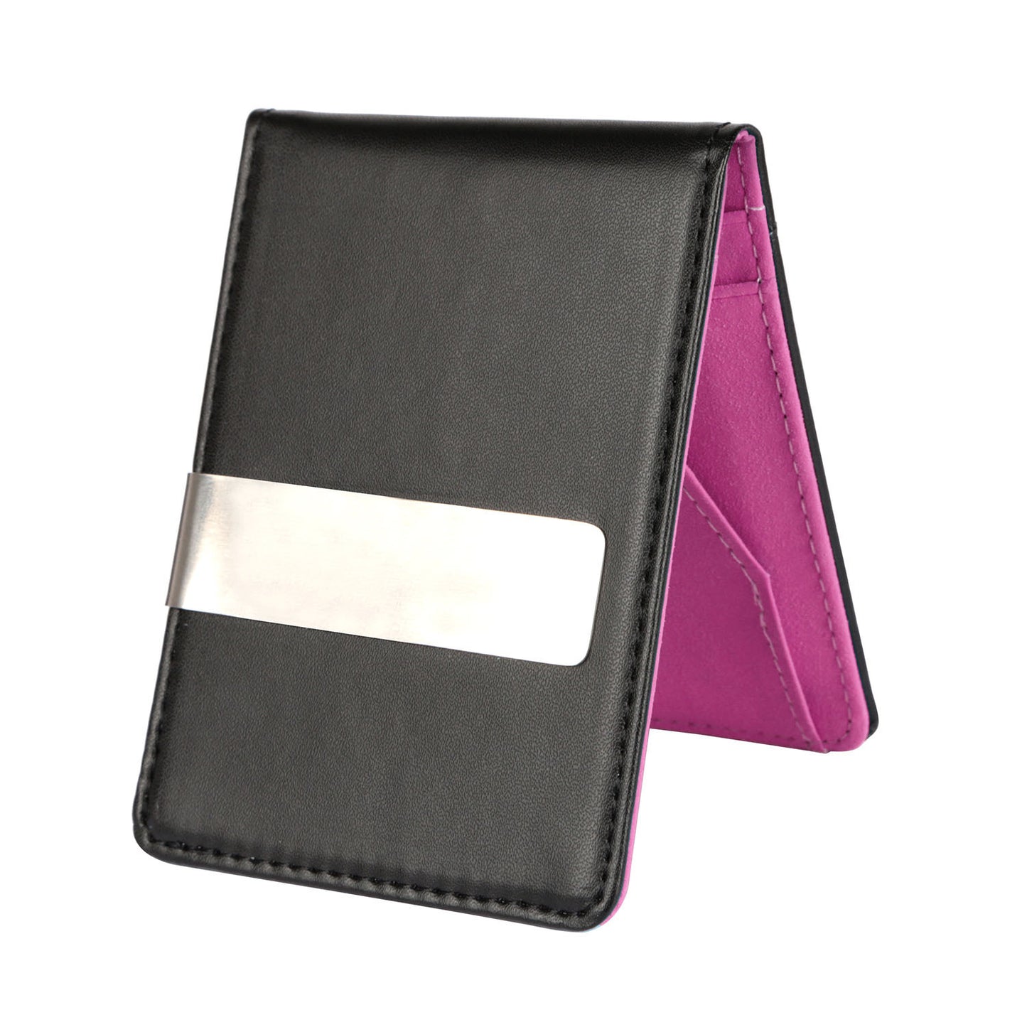 1Pc  PU Leather Wallet For Women Blocking Slim Credit Card Holder With Money Clip