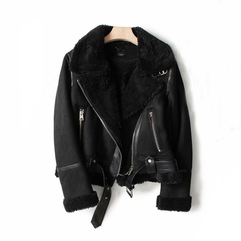 WInter  Jacket Suede Lamb Wool Warm Coat Motorcycle