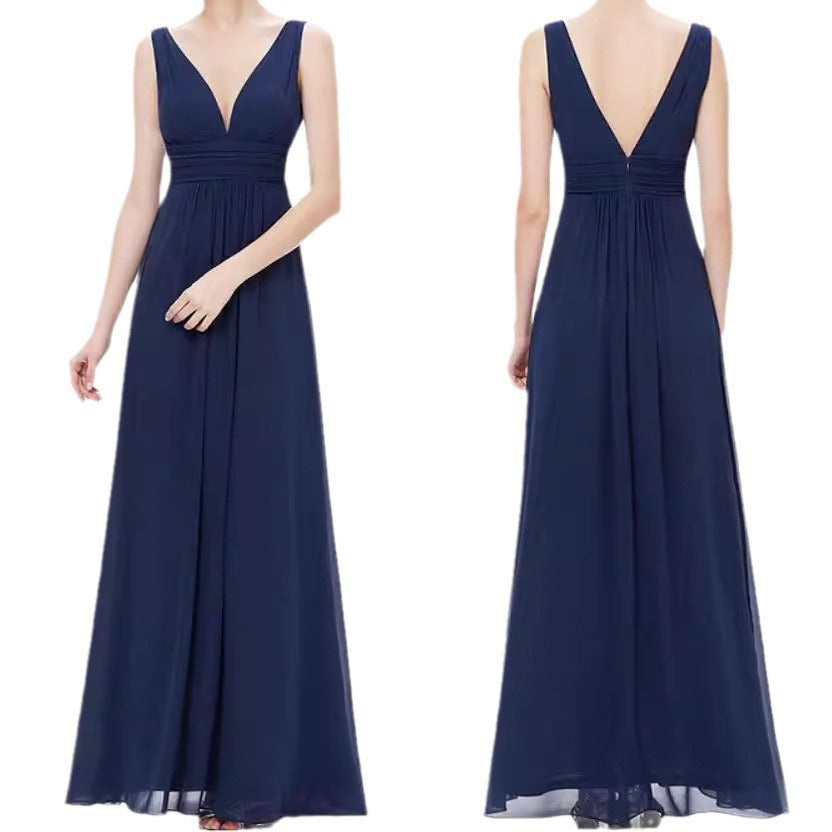 V-neck Bridesmaid Plus Size High Waist Evening Dress