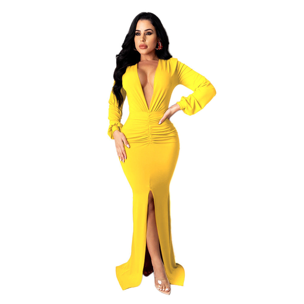 Large V-neck Slim-fit Nightclub Evening Dress