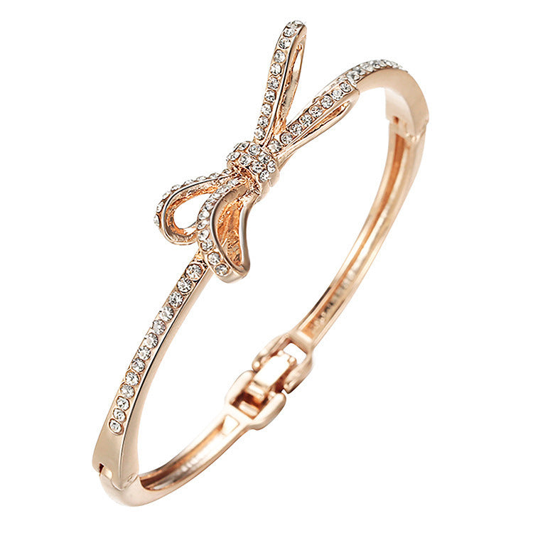 Diamonds, Bows, Rose Gold Alloy Bracelets