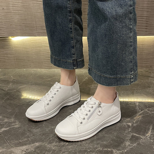 Solid Color Low Cut Fashion Round Head Lace-up Platform