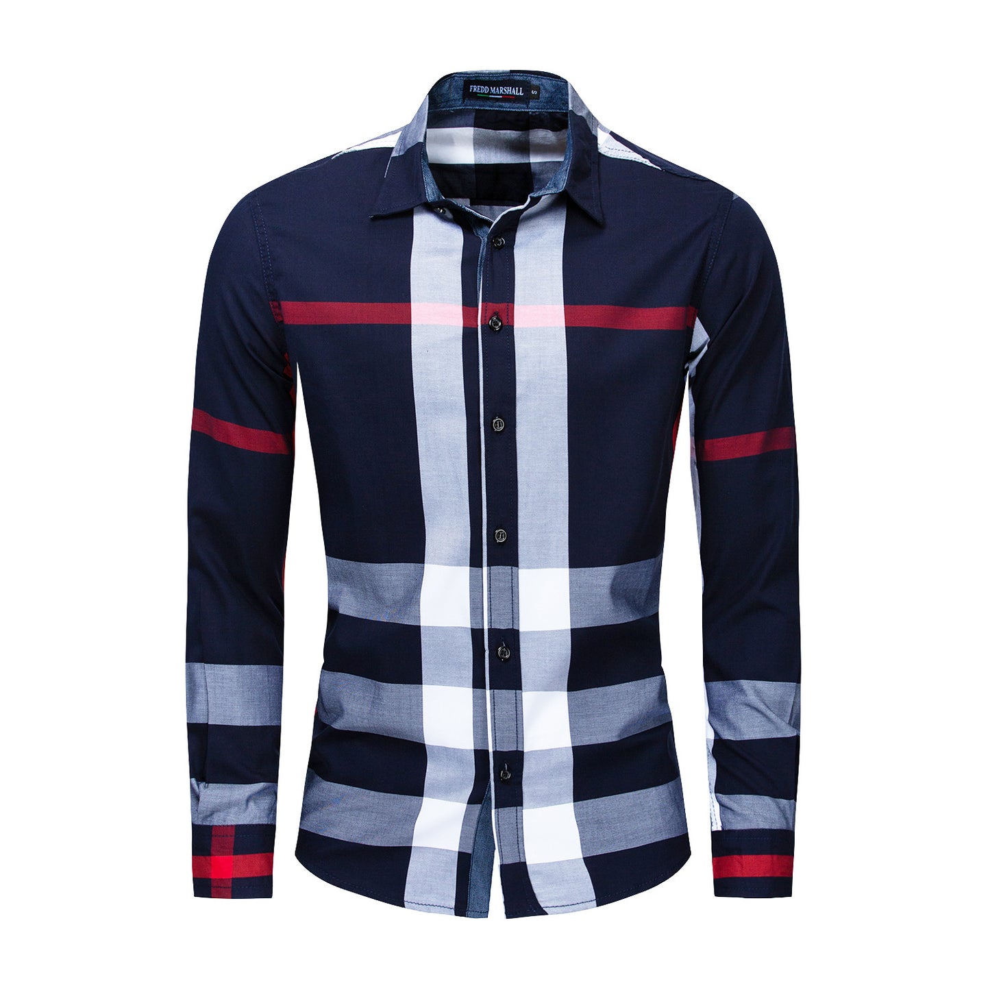 Men's Cotton Long Sleeve Color Plaid Shirt