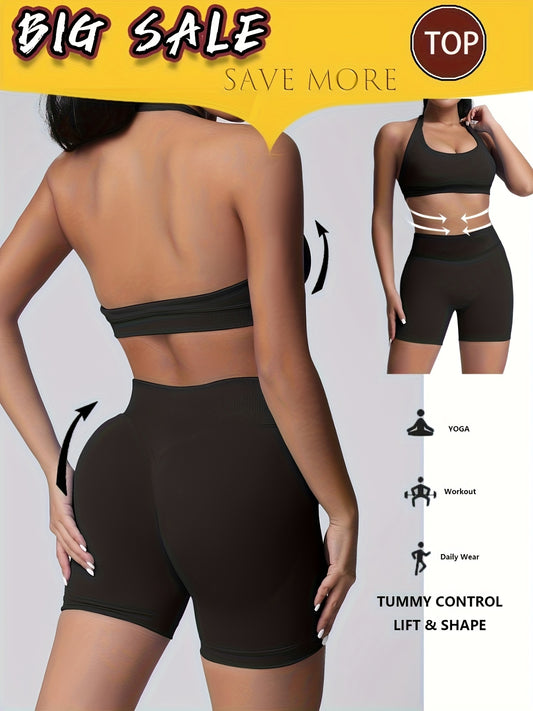 Women's Yoga Workout Set  Sports Bra High-Waist Shorts  Quick-Dry  Breathable