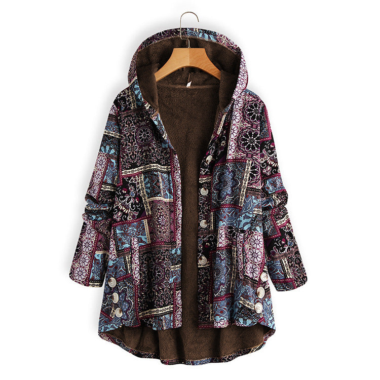Cotton and linen hooded mid-length coat