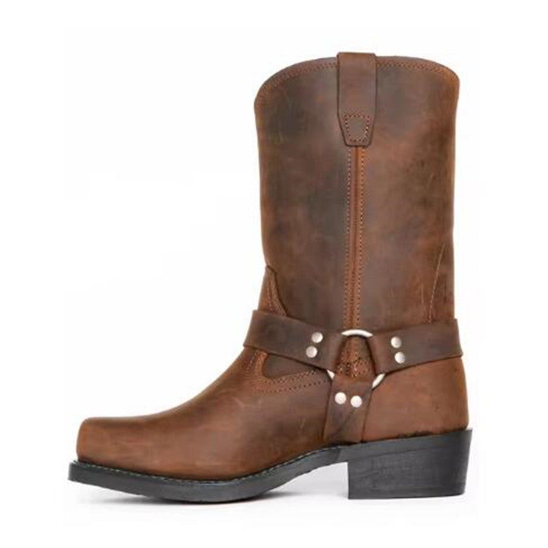 Men's Cowboy Boots Belt Buckle Ring High Top