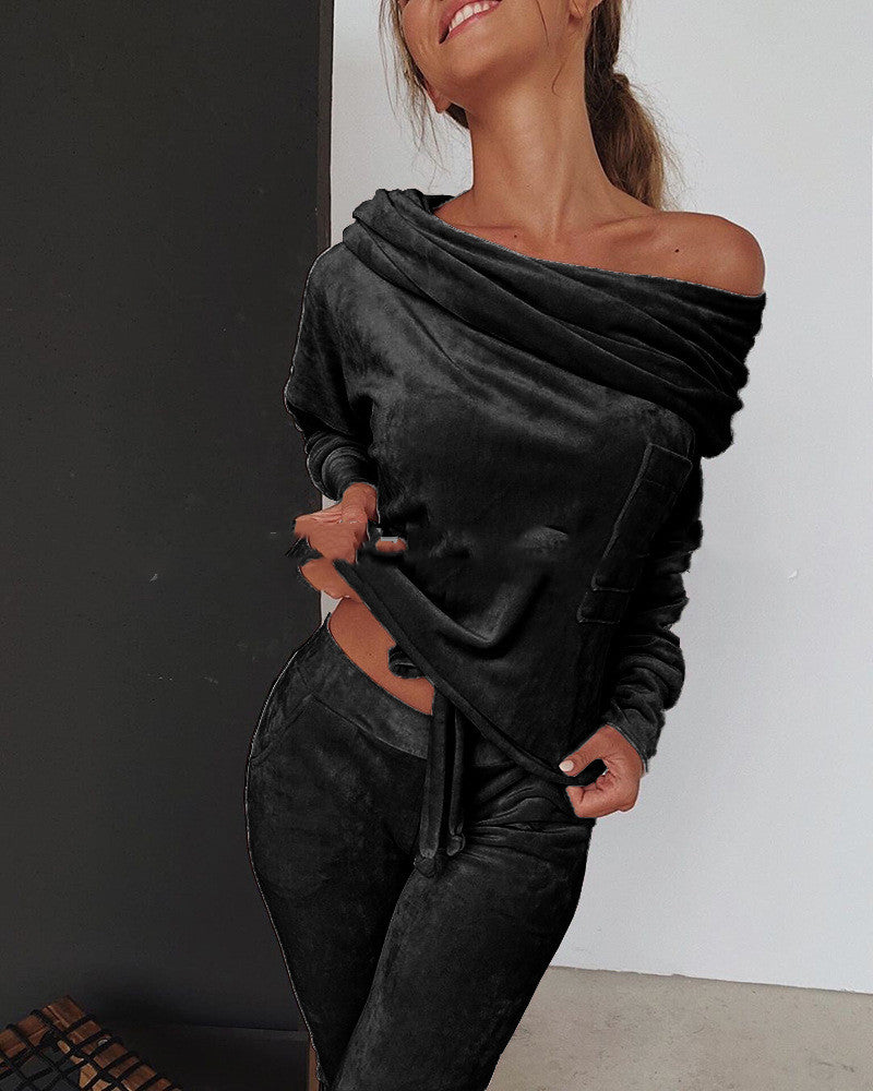 shoulder top + pants two-piece set