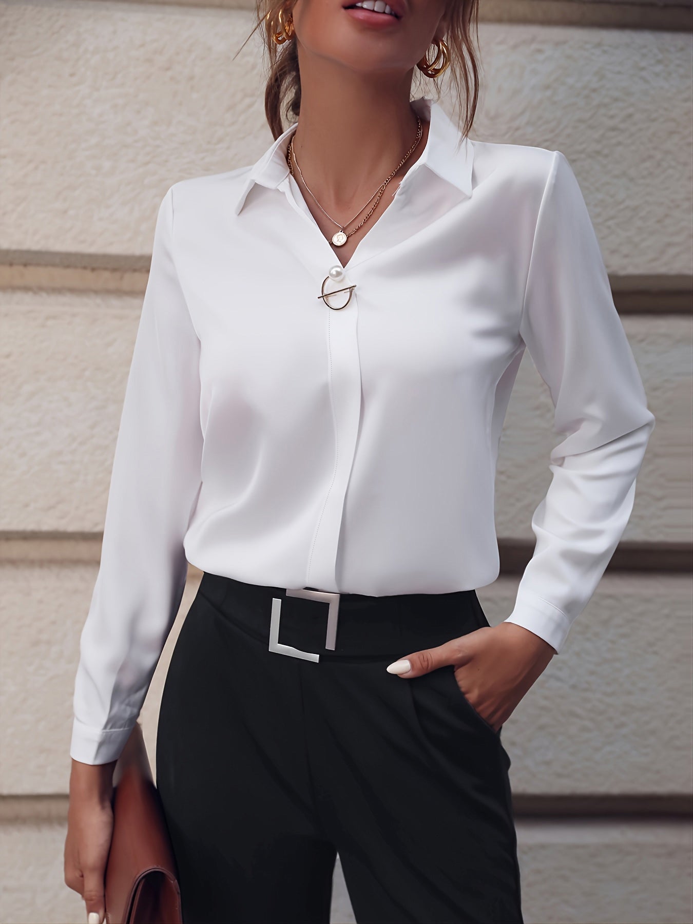 Sleeve Shirt With Pearl Button