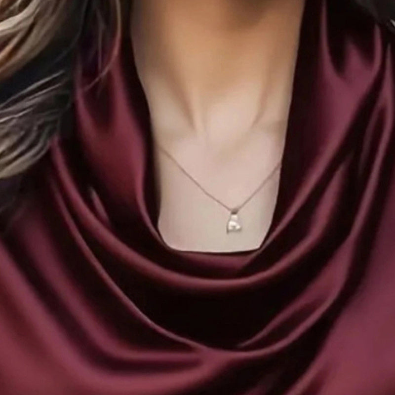 Women's Elegant Draped Neck Blouse, Solid Color Ruffle Detail Long Sleeve Shirt For Office And Formal Wear