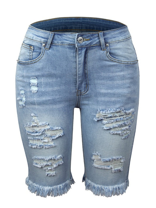 2025 Women's Denim Shorts, Quarter Length Jeans, Ripped Jeans, Frayed Hems