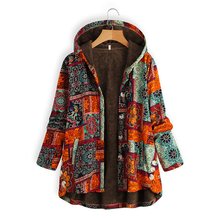 Cotton and linen hooded mid-length coat