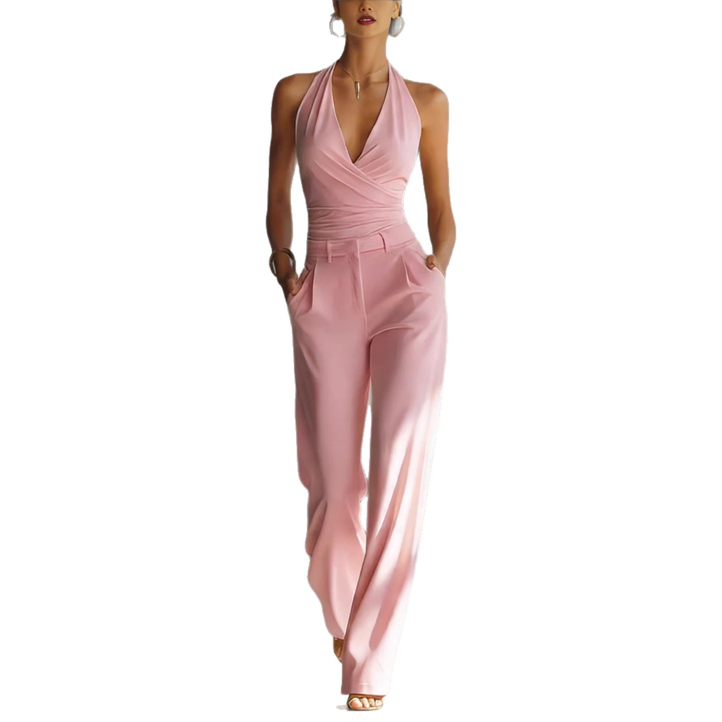 Halter Top And High-waisted Wide-leg Pants