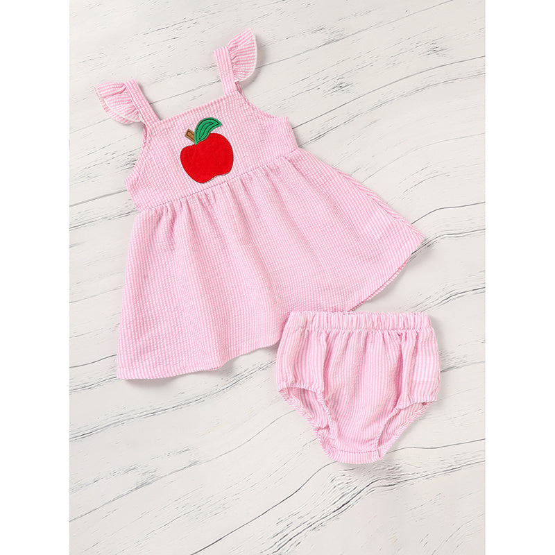Kids Baby Girl Back To School Outfit, First Day Of School, Summer Ruffle Sleeves Applique Top & Shorts Set