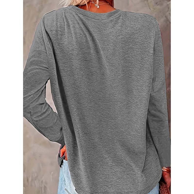 Women's Heart & Dog Paw Print T-shirt, Cute Crew Neck Long Sleeve Top For Spring & Fall