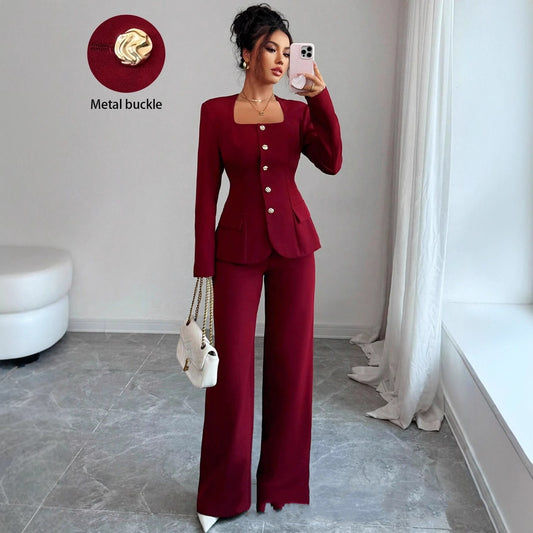 Long-Sleeve Top And Wide-Leg Pants Two-Piece Pants Set