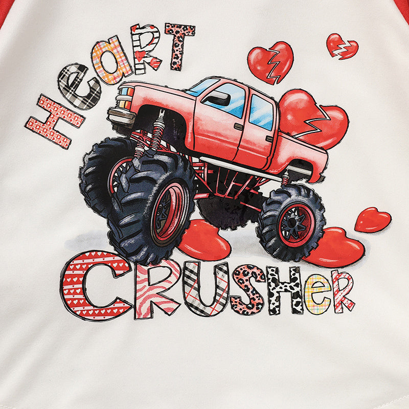 2pcs Baby Boy's 'Heart Crusher' Print Valentine's Day Set, Long Sleeve T Shirt Top & Black Heart Print Pants