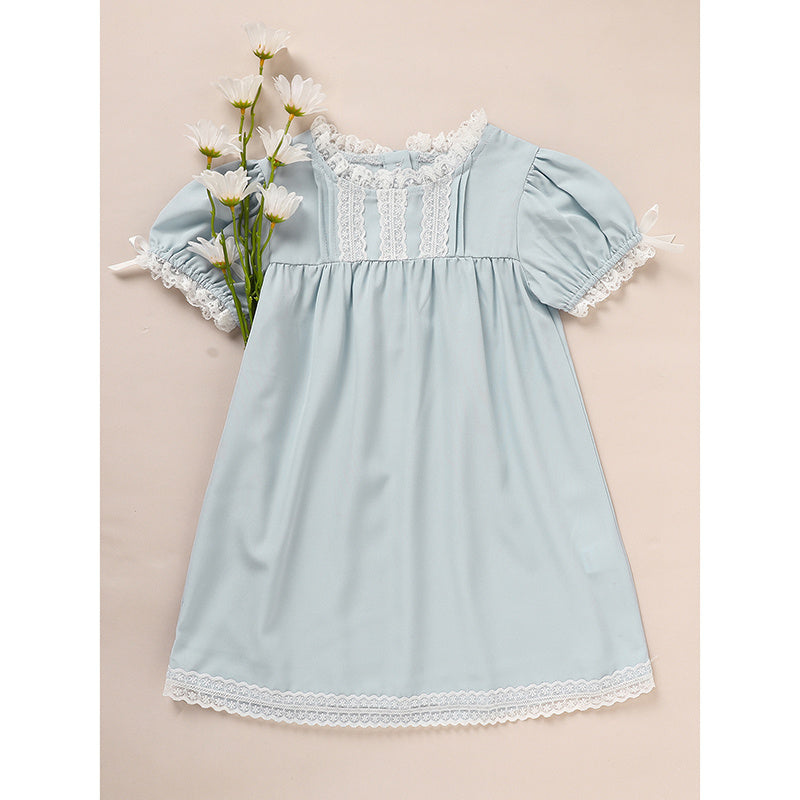 Toddler Girls Dress, Summer Lace Trim Puff Short Sleeves Crew Neck Princess Party Dress