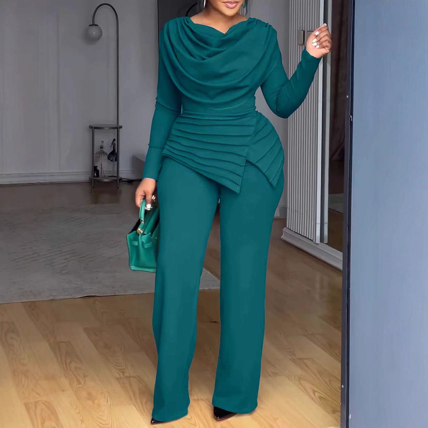 Cropped Top Flared Pants Fashion Casual Set