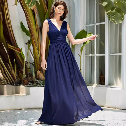 V-neck Bridesmaid Plus Size High Waist Evening Dress
