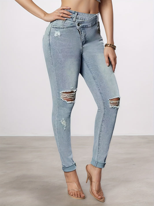 Denim Jeans, Slim Fit Small Foot Design Slim Fit Denim Leggings, Equipped With A Beautiful Waist Belt