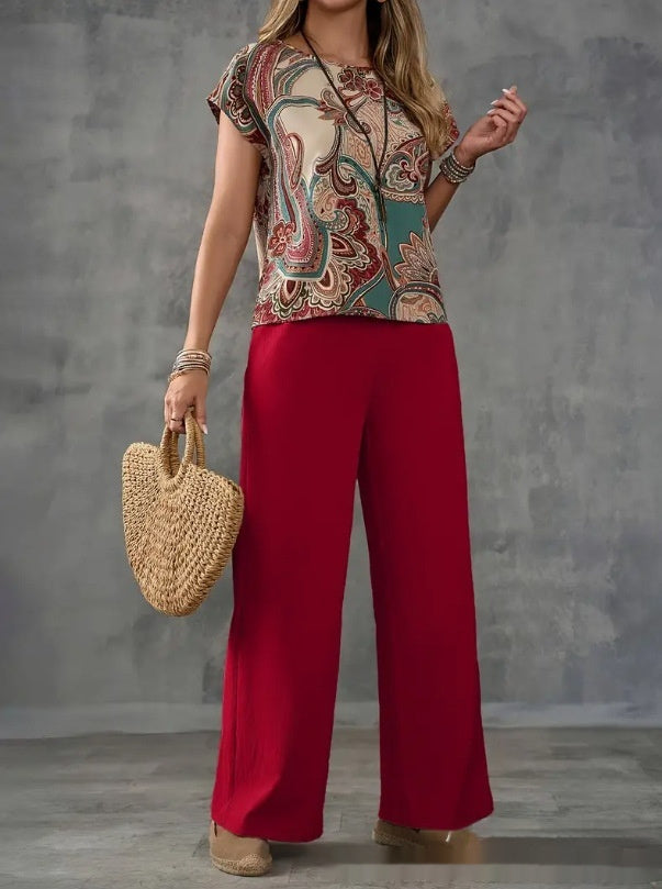 Printed Shirt With Wide-leg Trousers