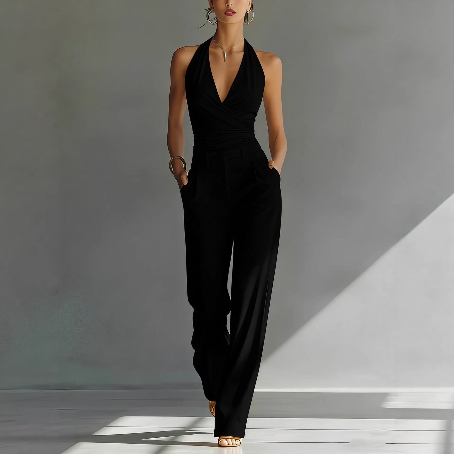 Halter Top And High-waisted Wide-leg Pants