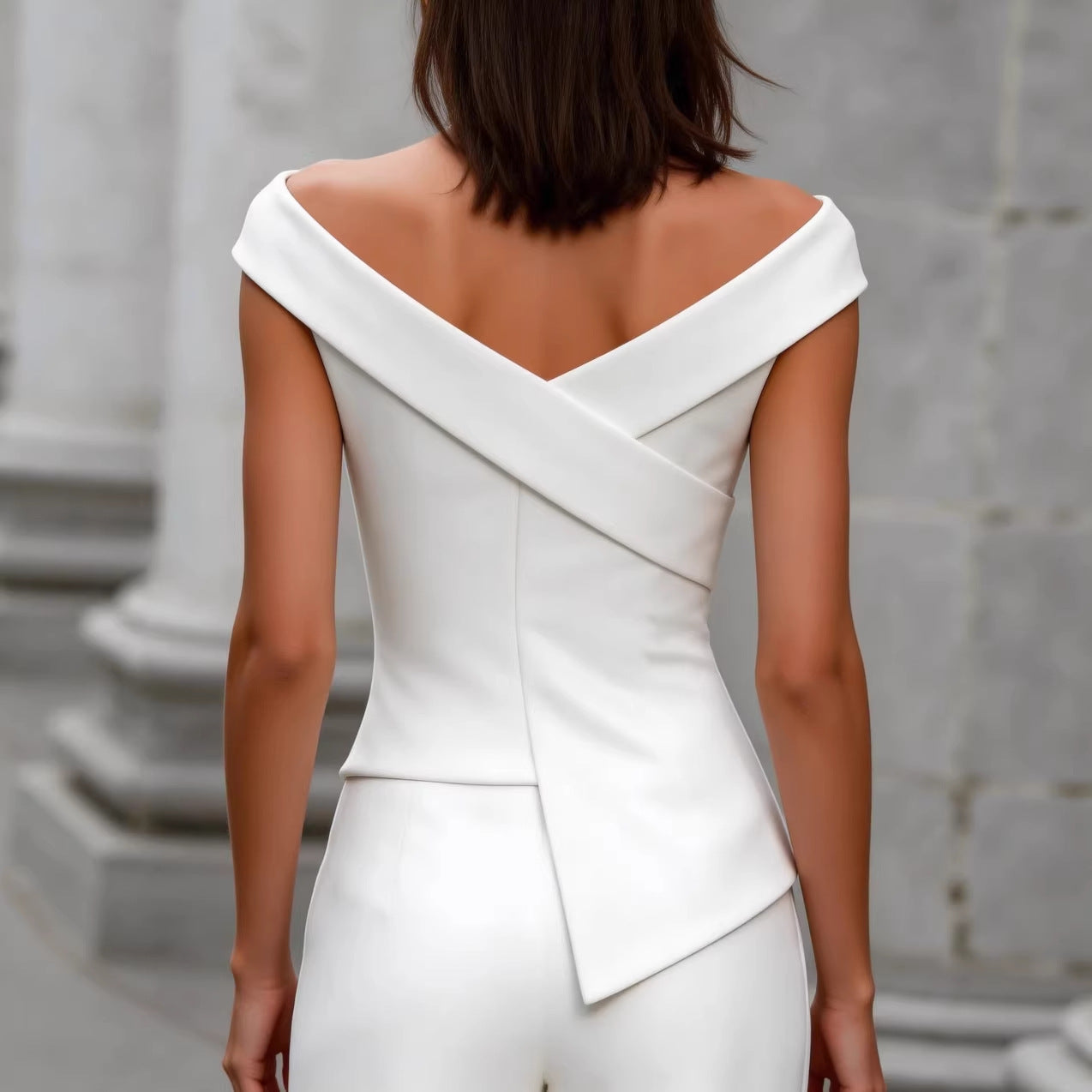 Off-Shoulder Cross V-Neck Asymmetrical Top