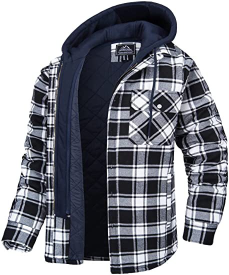 Plaid Hooded Coat Button Zip-up