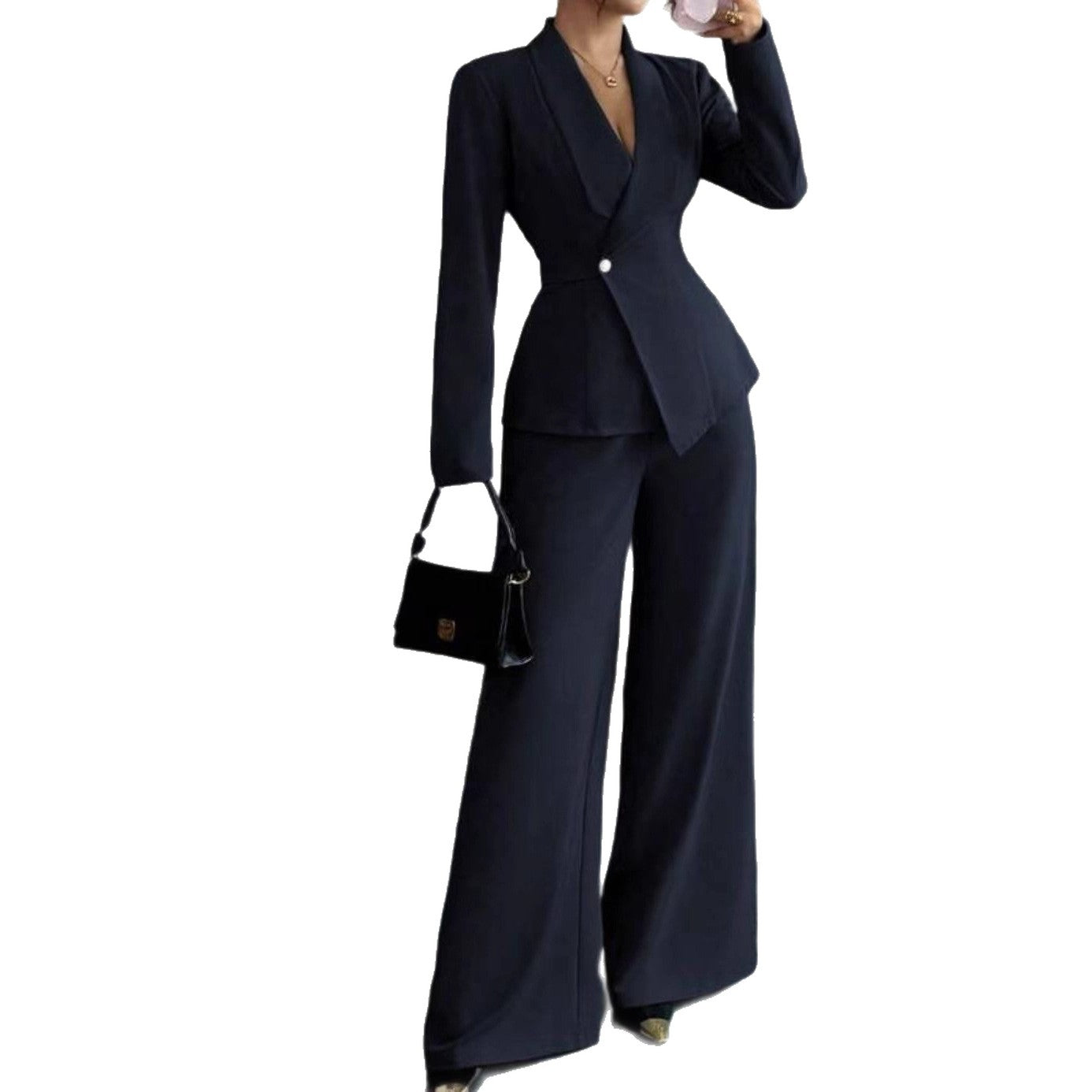 Solid-color Long-sleeve Straight-leg Pants Set