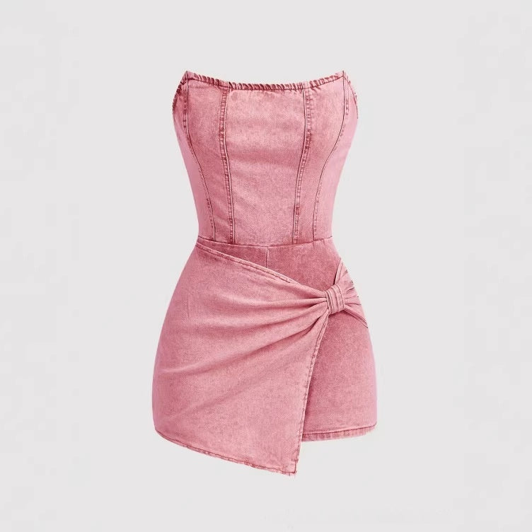 Tube-top Denim Jumpsuit Skirt