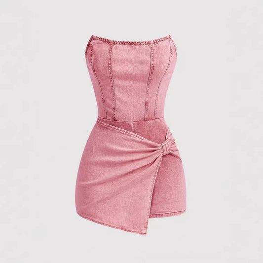 Tube-top Denim Jumpsuit Skirt