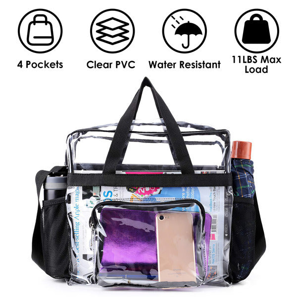 Clear Tote Bag -4-Pocket 0.4 Mm PVC Crossbody,Handbag, Adjustable Strap,  Holds 11 Lbs, Waterproof & Cold-Crack Resistant, Perfect For Concerts, Sports, School, Work