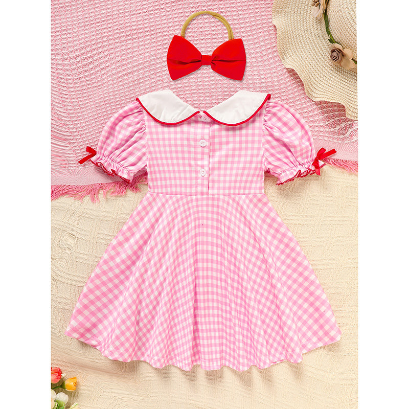 Sweet Baby Toddler Girl's Short Sleeve Letter Heart Print Doll Collar Dress With Matching Headband